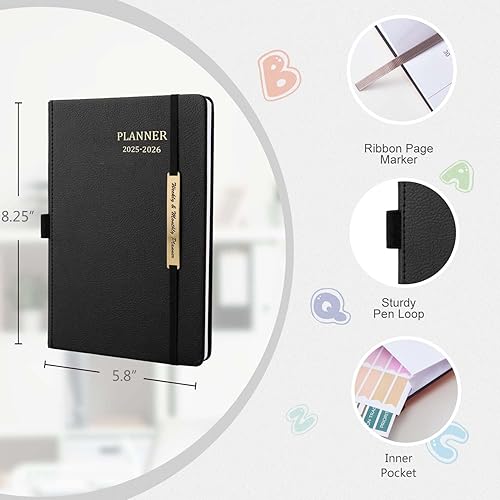 Miniatura 2 de Agenda 2024-2025, enero 2024-junio 2025, agenda semanal y mensual 2024-2025 con calcomanías, cierre elástico, bolsillo interior, esquina redonda,