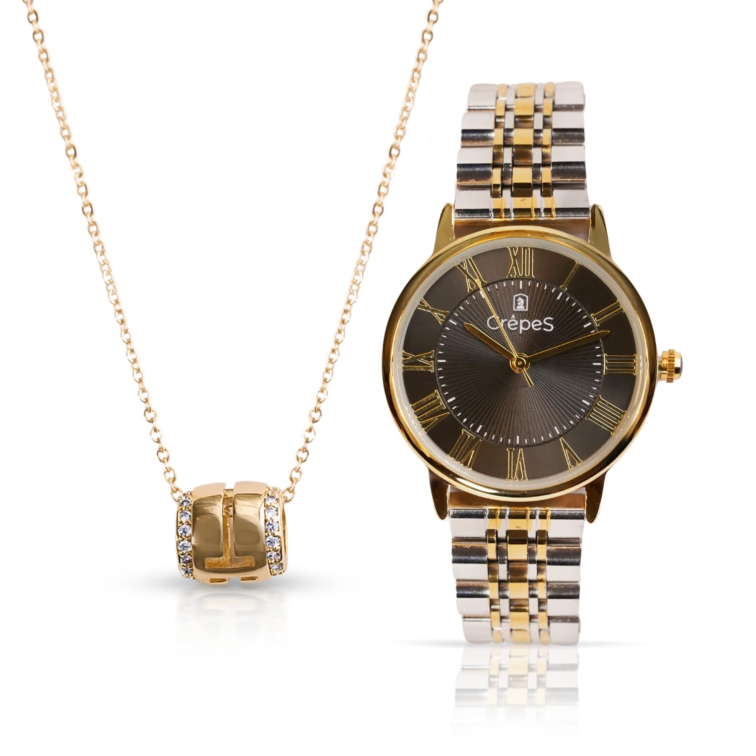 CrepeS Stylish Ray Analog Watch Duo Tone Gold-Black & Cylindrical Pendant in Gold Combo for Women (B0D3L7TDKT) Amazon Price History, Amazon Price Tracker