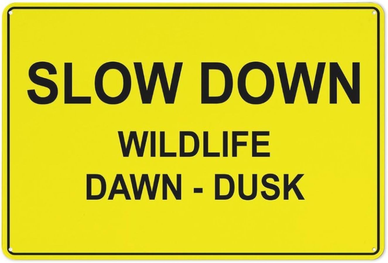 Slow Down Wildlife Dawn-Dusk Bright Yellow Rust Free Aluminum Sign - UV Ink Printed, Weatherproof Decor with Pre-Drilled Holes for Home - 12x16 Inch​