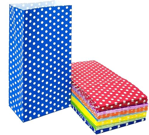 ADIDO EVA Polka Dot Paper Gift Bags Rainbow Mini Lunch Goodie Bags for Party Favors, Kid’s Birthday, Wedding (3.5 x 2.3 x 7 In 100 PCS)