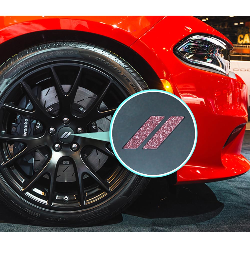 IPG Compatible for Dodge Charger Challenger Durango Wheel Center Cap Decal Sticker Wrap Kit Personalize Your Vehicle (Inner Logo, Pink Glitter)