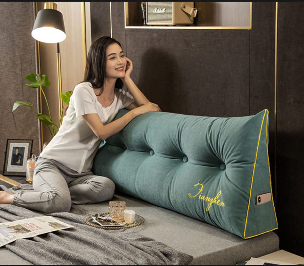 Bed Rugkussen Kussen Bedsteun Positionering Steunkussen Hoofdeinde Driehoek Rugleuningkussen Leeskussen Zacht gestoffeerd wigkussen (Orange 59in