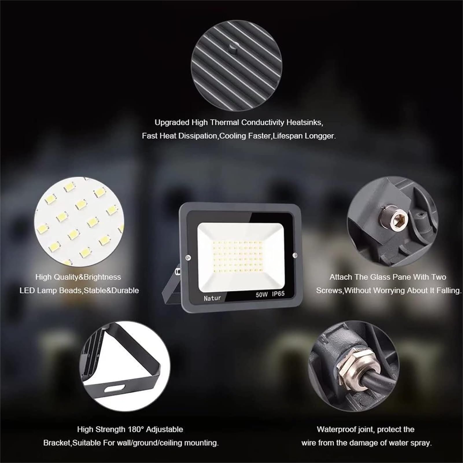 Proiettore a LED da 800 W, 1000 W, super luminoso, per esterni, impermeabile, IP65, alimentazione a rete, per giardino, cortile, garage, parco