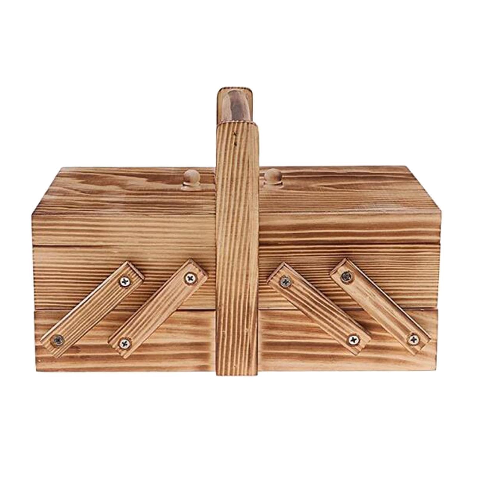 Hand-Carried Sewing Basket Wooden Sewing Box Thread Scissors Stitching Kit