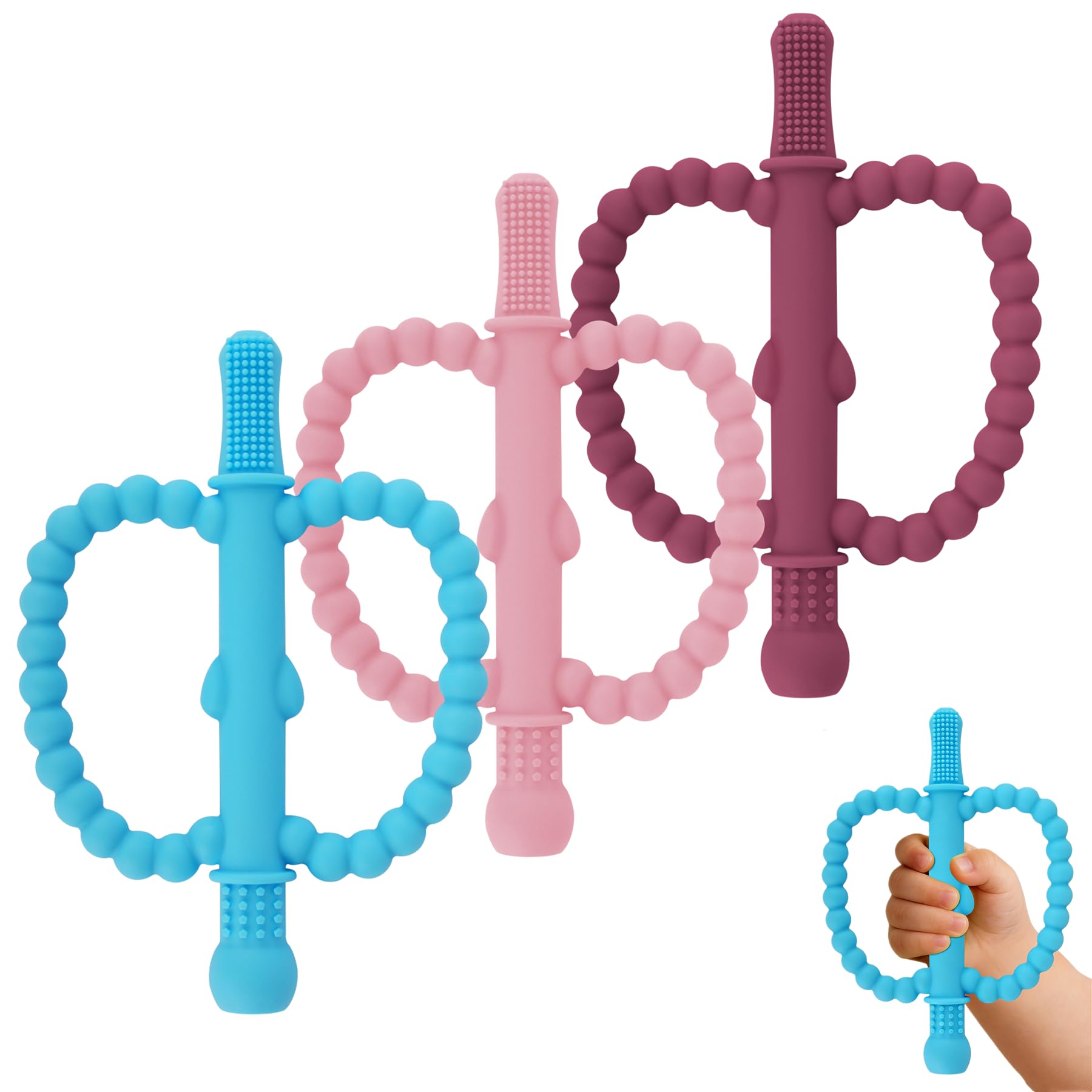 Fu Store Hollow Teether Tube Apple Shape Baby Teething Toy for Babies 0-36M | Baby Teether Toys Chew Straw Sensory Toys for Babies 0-6 0-12 Months Infant Toddlers Silicone Tubes Relief Soothing Gums Gift