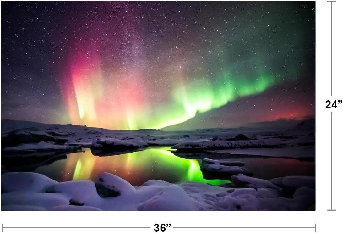 Mixed Aurora Over the Jokulsarlon lagoon Iceland Photo Cool Wall Art Print Poster 24x36