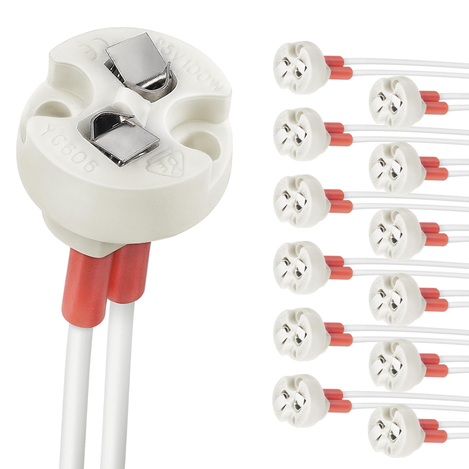 DiCUNO G4, GU5.3 Bi-Pin Ceramic Base Socket, MR16, MR11 Halogen Incandescent LED Bulb Holder Wire Connector (12pcs)