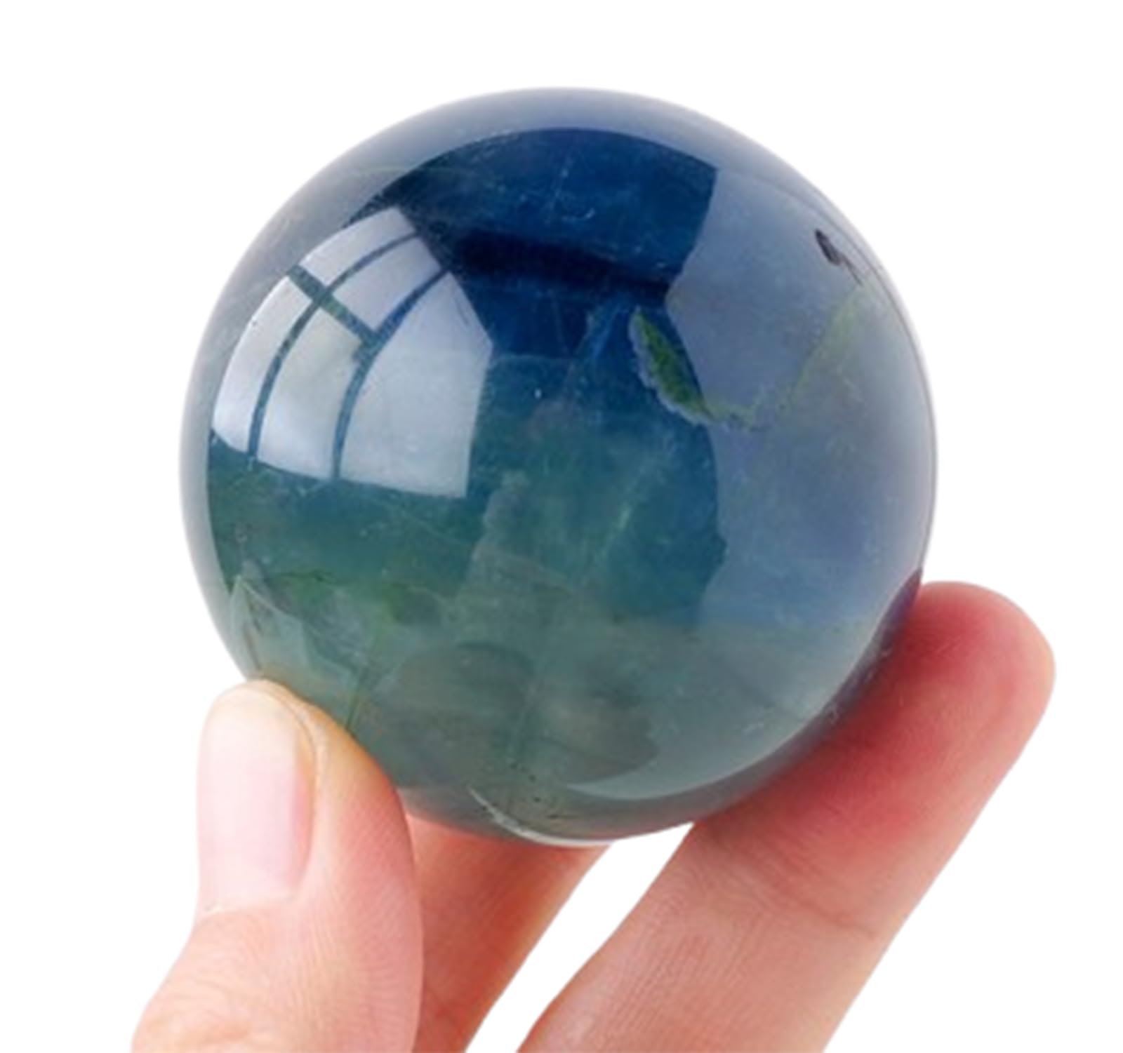 KCDFDVJFBM Blue Green Fluorite Crystal Ball with Stand, Quartz Polished Sphere,Decorative Sculpture Figurinefor Fengshui Home Decor Gift,40~50mm