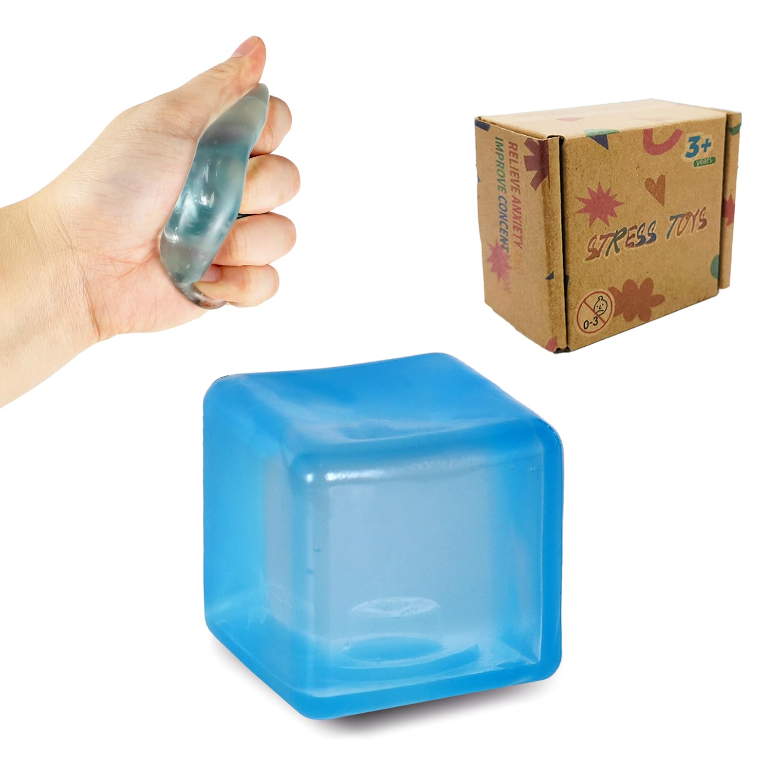 Fumzazyllo Small Squeeze Cube – Squishy Stress Relief Toy, Portable Fidget Toy for Kids & Adults, Anxiety Relief, Sensory Toy, 3.5cm (Blue) — image 1