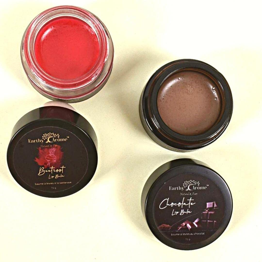 EARTHY AROME Pure & Natural Chocolate Lip Balm( No Tint) And Beetroot Lip Balm( Red Tinted)- Enriched with Cow's Ghee, Shea Butter, Beeswax, Cocoa Butter, Kokum Butter- Makes lips soft, Revive Natural Lip Color- for all skin types (15g,15g)