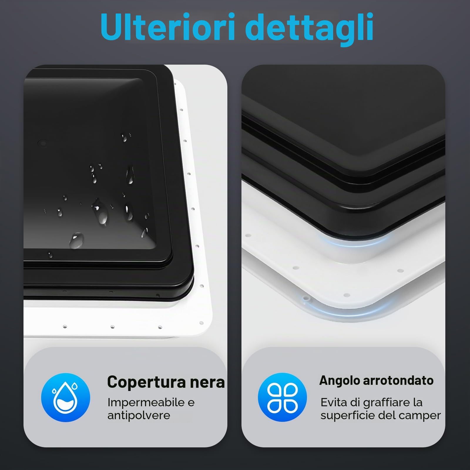 Locale da tetto per roulotte o camper, 42 x 42 cm, con protezione per la privacy per roulotte/camper con apertura da 14 x 14 pollici