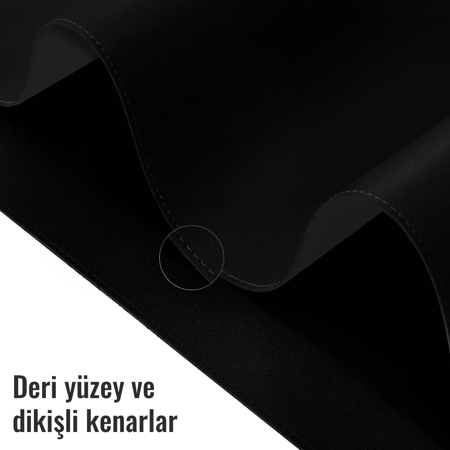Klasse Çift Renk Dikişli PU Deri Masa Matı 80x40 Cm Mousepad, Su Geçirmez Masa Sümeni, Çift Taraflı Kullanım, Dizüstü Bilgisayar/Ofis/Ev için, Kaymaz Taban (Siyah Ve Koyu Gri)