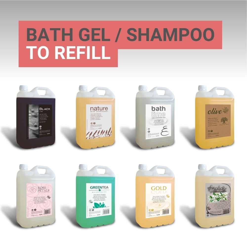 GPQ - Gel/Shampooing 2en1 ROSE PETALS 5 ltr. | 2 Bidons | 90% Natural Origin | Recharge doseur avec Après-shampooing sans Parabènes | Hôtel, B&B, Gîte Rural, Camping, Croisière, Gym | Fabriqué l’UE