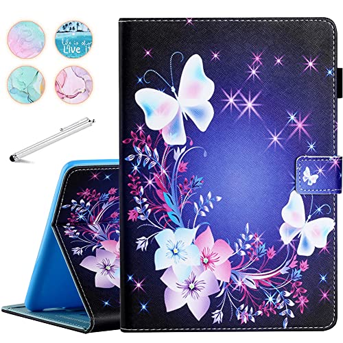 Fancity Case Fits All-New Amazon Kindle Fire HD 10 & 10 Plus (13th/11th Generation 2023/2021 Release) PU Leather Stand Cover with Smart Auto Wake/Sleep & Pen Holder Card Slot Purple Butterfly