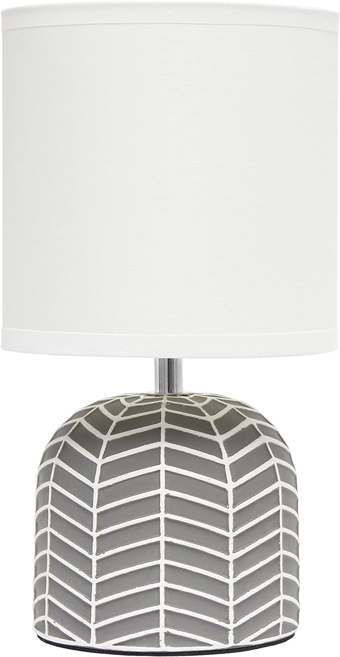 Simple Designs Simple Designs LT1137-GRY 10.43" Petite Contemporary Webbed Waves Base Bedside Table Desk Lamp w White Fabric Drum Shade for Home Decor, Bedroom, Living Room, Entryway, Office, Gray