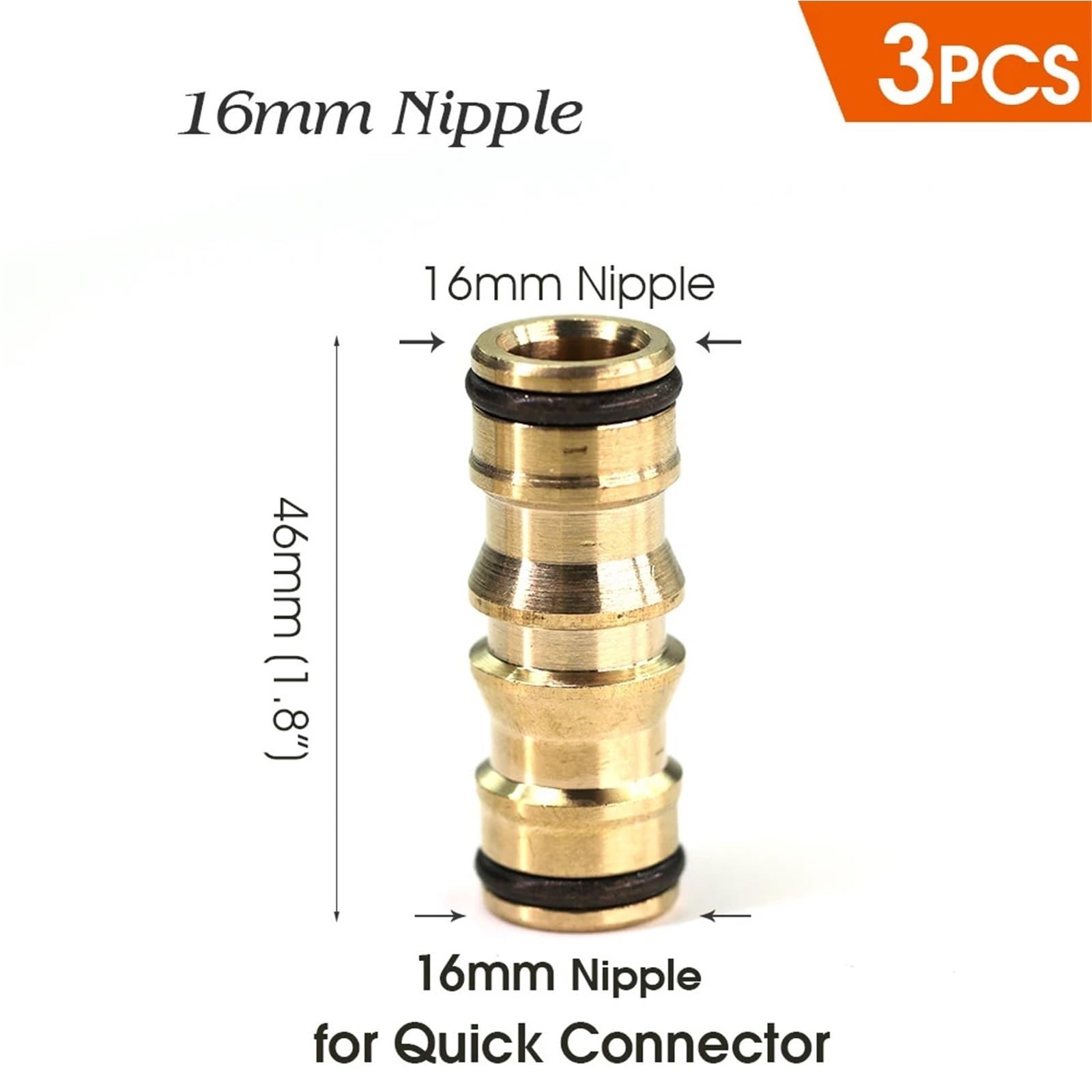 Adaptador de conector rápido de boquilla de latón de 16 mm for manguera de riego de jardín (3 unidades)
