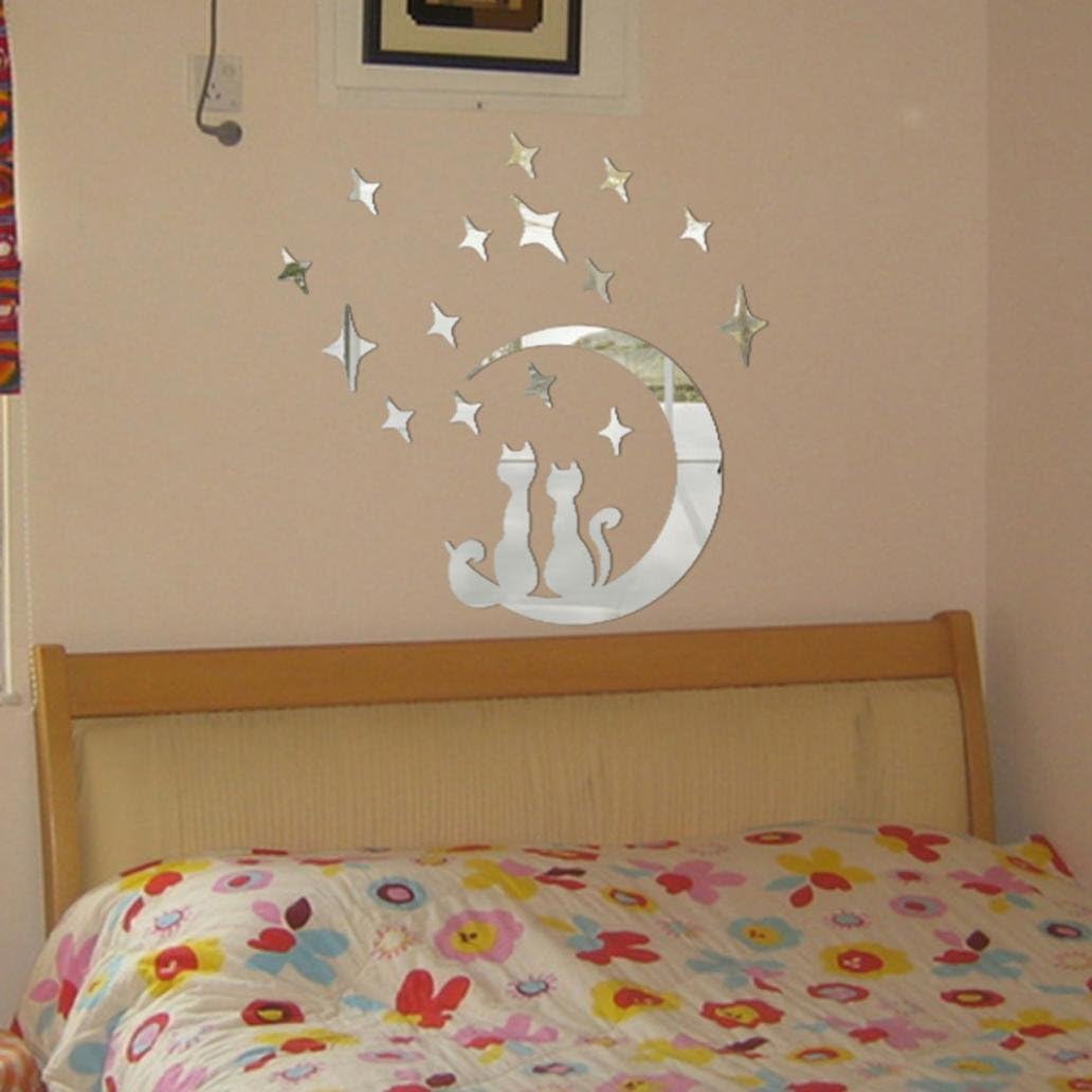 AIMTOPPY DIY Moon Cat Modern Acrylic Plastic Mirror Sticker
