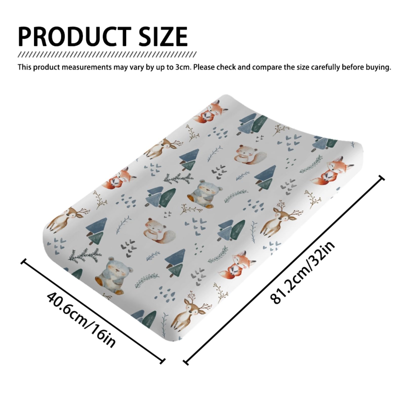 Boho Woodland Animals Trees Baby Changing Pad Covers Boy Girl 32''x16'' Cute Bear Fox Deer Squirrel Leaves Forest Fitted Diaper Change Table Sheets Woodland Baby Gift Soft Breathable Change Table Mat
