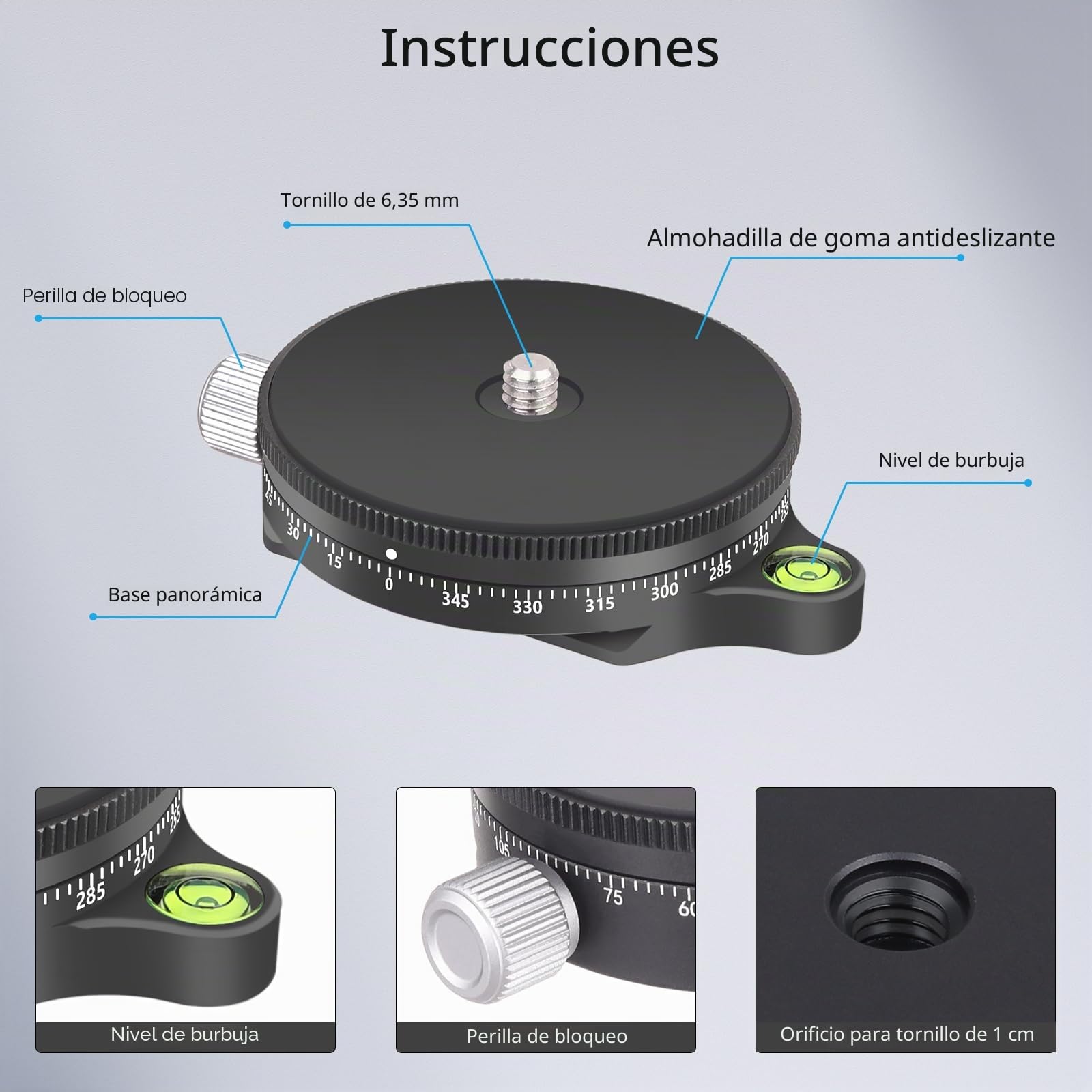 ARTCISE Cámara Base de panorámica con Placa de Estilo, Cabezal panorámico con Nivel de Burbuja para cámaras DSLR monopié con trípode, Carga máxima: 15 kg
