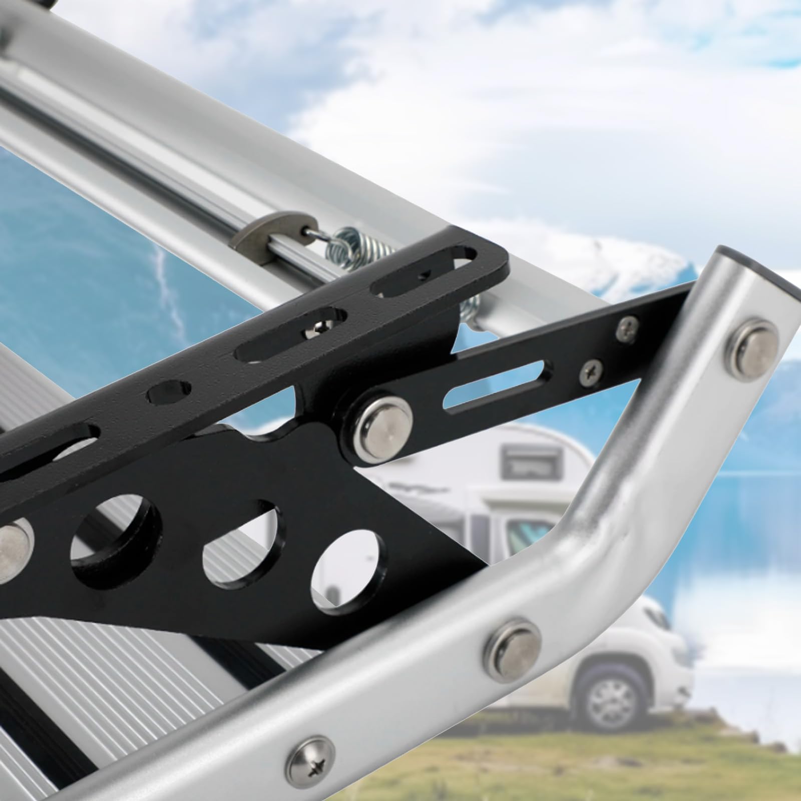 Escalón Para Autocaravana, Escalera De Un Solo Escalón Plegable Manual De Aleación De Aluminio Extensible 50,1 X 47,6 X 18,3cm Pedal Antideslizante Para Autocaravana Rv Remolque De Viaje Caravana