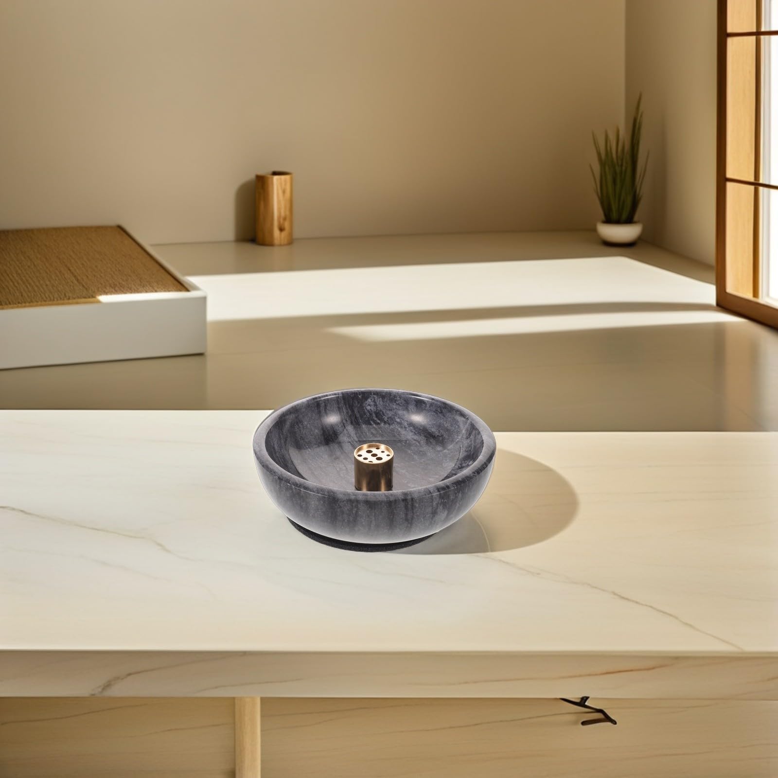 TOYANDONA Quemador de Incienso Decorativo en Hogar Elegante de Mármol y Bronce Soporte Invertido Seguro y Estable para Meditación y Yoga