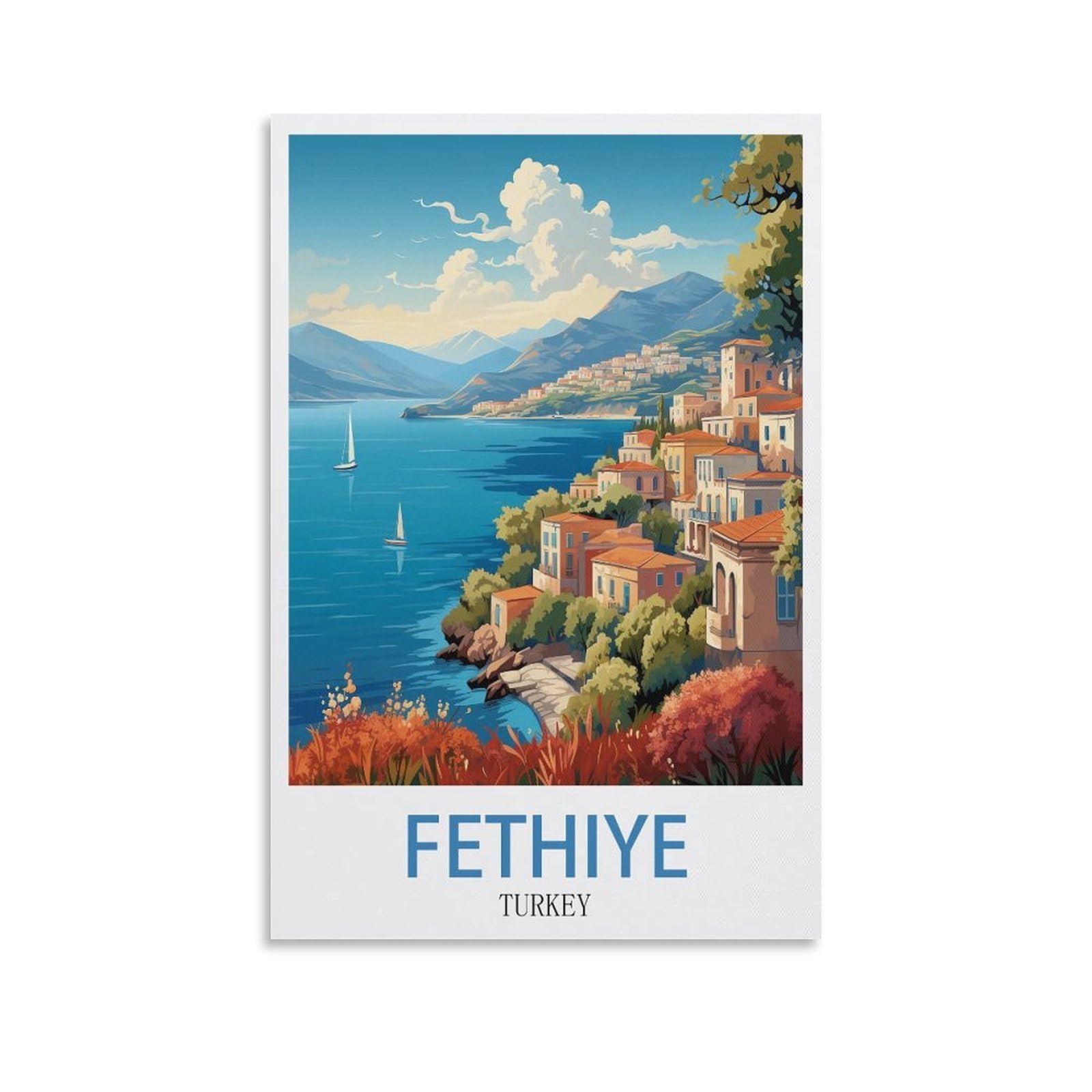 EZMLFA Diamond Painting Kits for Adults,Fethiye Turkey Coast 5D Diamond Painting Kit for Adults Beginners, DIY Full Round Drill Gem Art Kits for Home 50x60cm