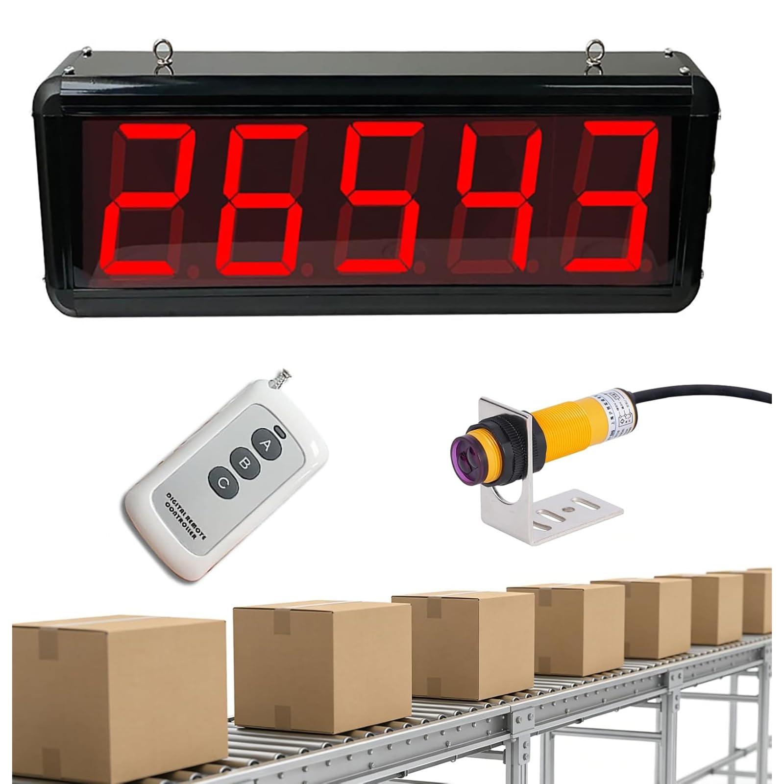 Contatore Digitale con sonda, Display a 5 cifre, Conta Fino a 99999, Distanza di misurazione 70 cm, Ideale per fabbriche e officine.,