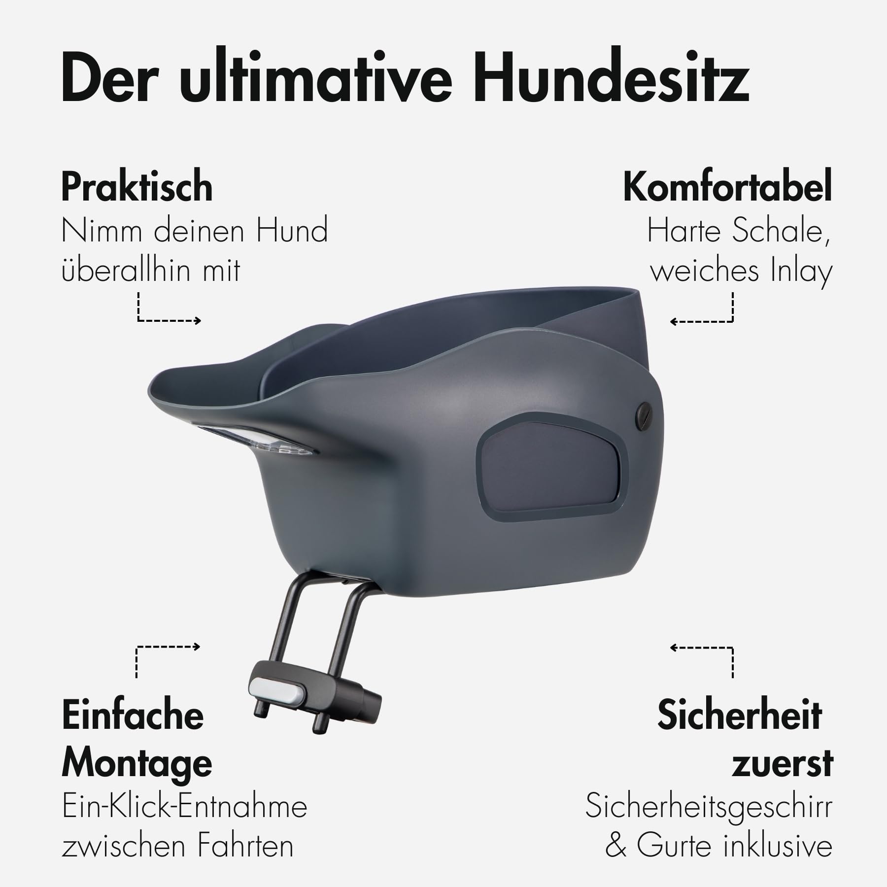 Fahrradkorb Hund Vorne bis 12 kg - Hundekorb Fahrrad E-Bike - Grau M