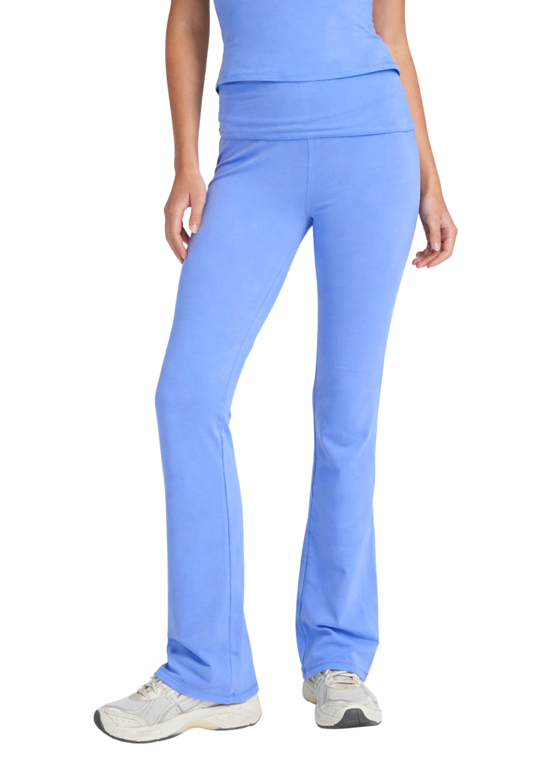 Style & Republic Flared leggings voor dames, van zacht katoen, omklapbare broek, yogabroek met vouwband, bootcut-stijl, sportbroek, casual en comfortabel met wijde pijpen, lichtgrijs, L