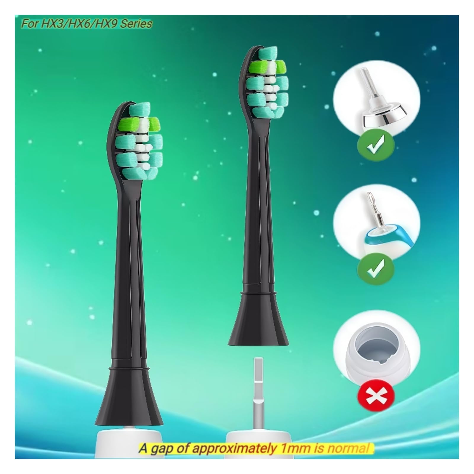 Testina Di Ricambio For Spazzolino Elettrico. Compatibile Con Philips HX9172/HX9210/HX9312/HX9330/HX9050/HX9362/HX9363/HX9903/HX8874(Black C-092 x8)