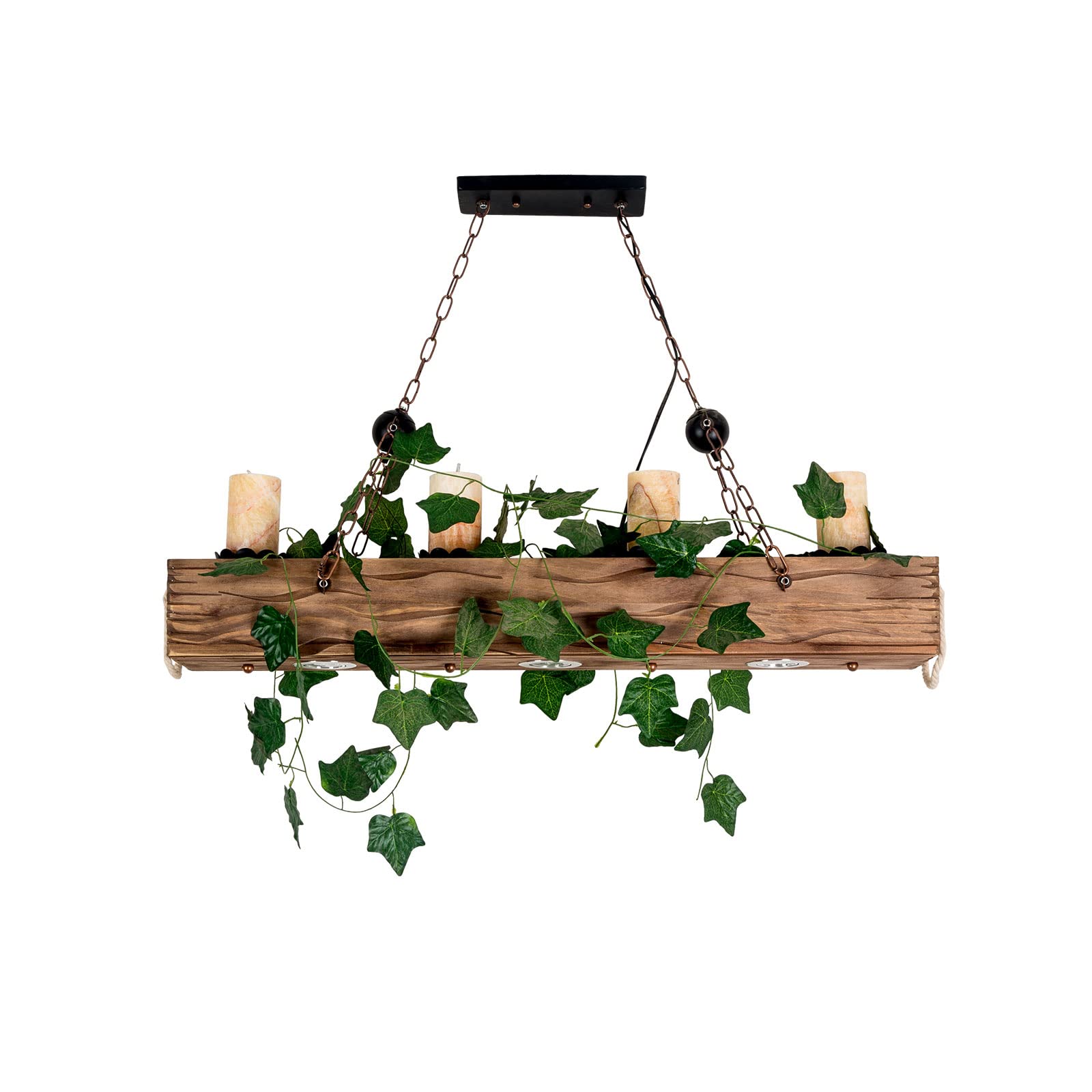 Lampadario Legno Ferro Vintage, Plafoniera Antica 4L, Sospensione Stile