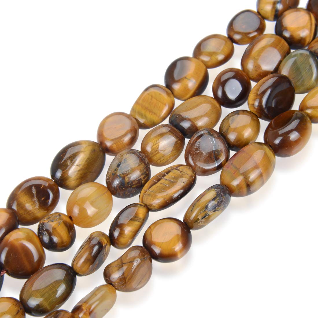 Adabele3 Strands Natural Golden Tigers Eye Gemstone Loose Beads 6mm to 8mm Free Form Oval Tumbled Pebble Gem Stone Spacer (45 Inch) for Jewelry Making GZ11-27