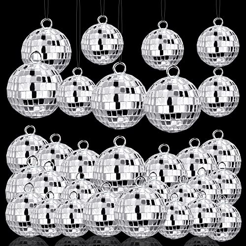 40 Pcs Disco Balls Ornaments Silver Mini Disco Balls Reflective Mirror Ball Cake Decoration 70s Disco Party for Christmas Holiday Party Decor 3 Sizes