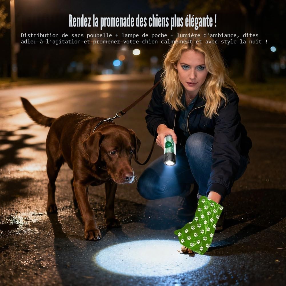 2025, distributeur de sacs à excréments avec lampe de poche, IPX 6, étanche, avec 7 couleurs, veilleuse USB-C rechargeable, classeur d'excréments pour chien, équipé de sacs à ordures