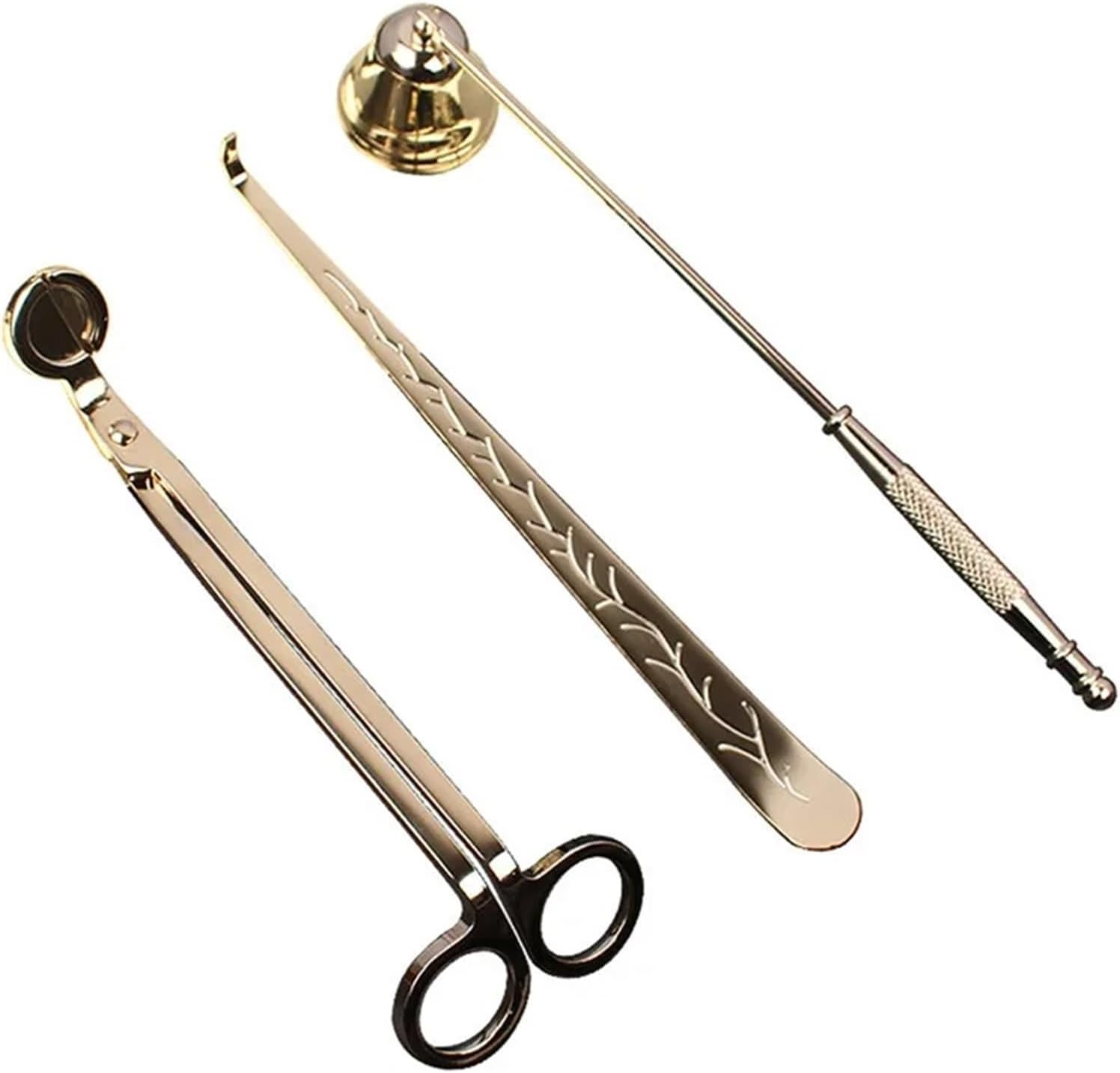 Candle Wick Trimmer 2-Set Professional Candle Tool Kit: Trimmer, Snuffer & Hooks, Stainless Steel(Gold)