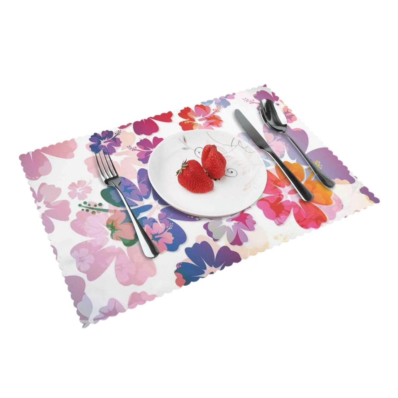 Bnvsadc Hawaiian Flower Print 4 Pcs Heat Resistant Placemat 45X30 Cm, Printed Non-Slip Place Mats For Kitchen Dining Table Indoor Outdoor