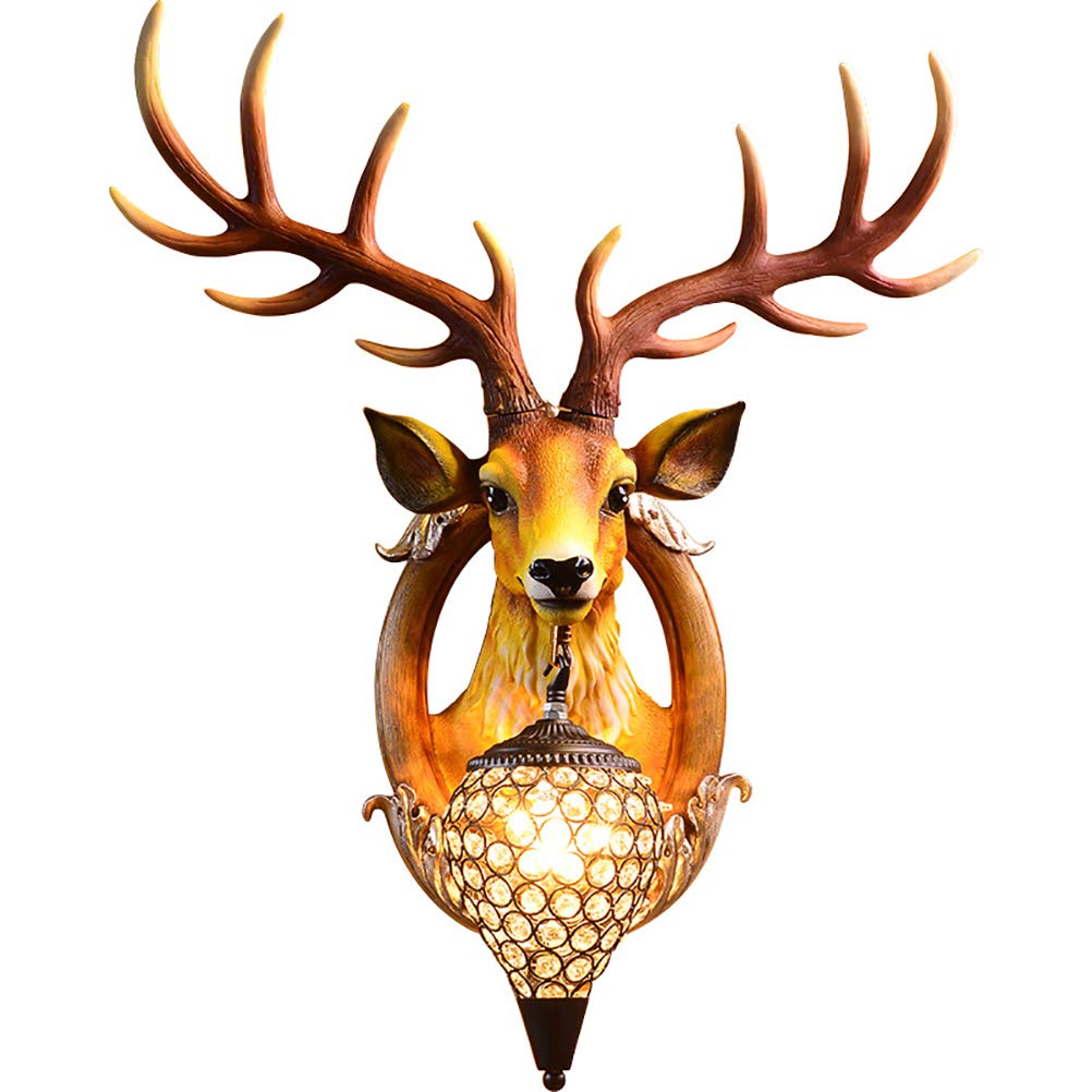MIRC Lampada da Parete a LED con Corna Portafortuna Lampada da Parete Decorativa Testa di Cervo Creativo in Resina retrò nordica,AWallSwitch