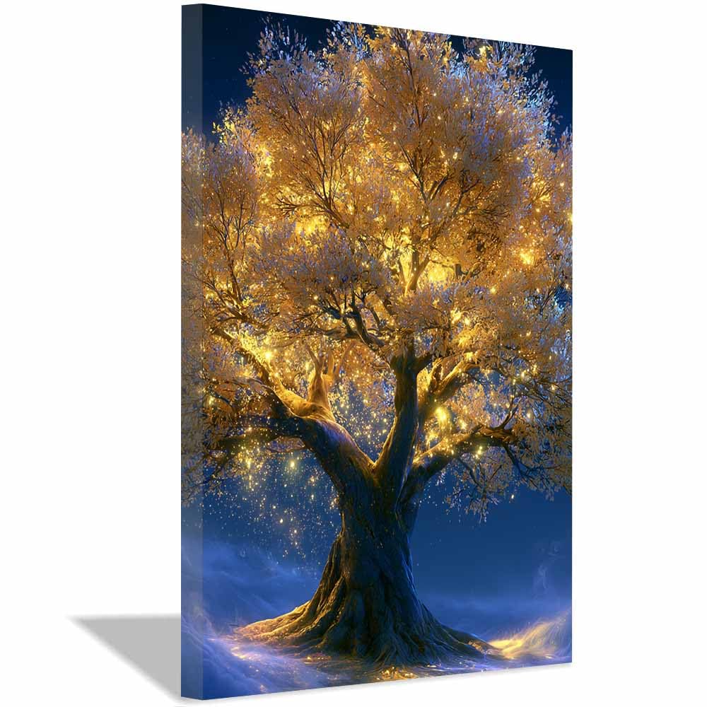 XENIOU Nature Wall Art Luminous ancient oak tree art prints, decorative paintings, for Living Room Bedroom Office Home Wall Decor.(Multicolor)-70x100cm Framed