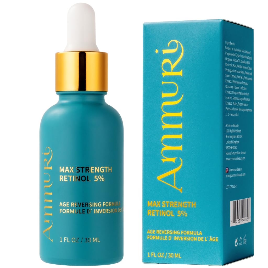 AMMURI 5% Retinol High Strength Face Serum with Hyaluronic Acid & Vitamin E, for Wrinkles, Best Unisex Skin Care Anti Aging & Anti Acne Face Treatment Product - 30ml