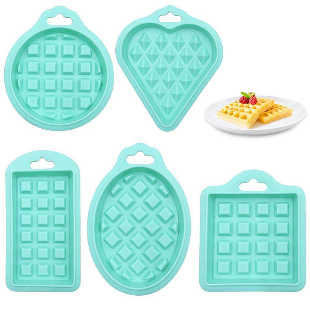 CHUIBOBO 5 Pcs Silicone Waffles Mould and Pancakes Mould Waffle Baking Molds Bakeware Good for Light Meal Waffles and Breakfast Recipe(Green)