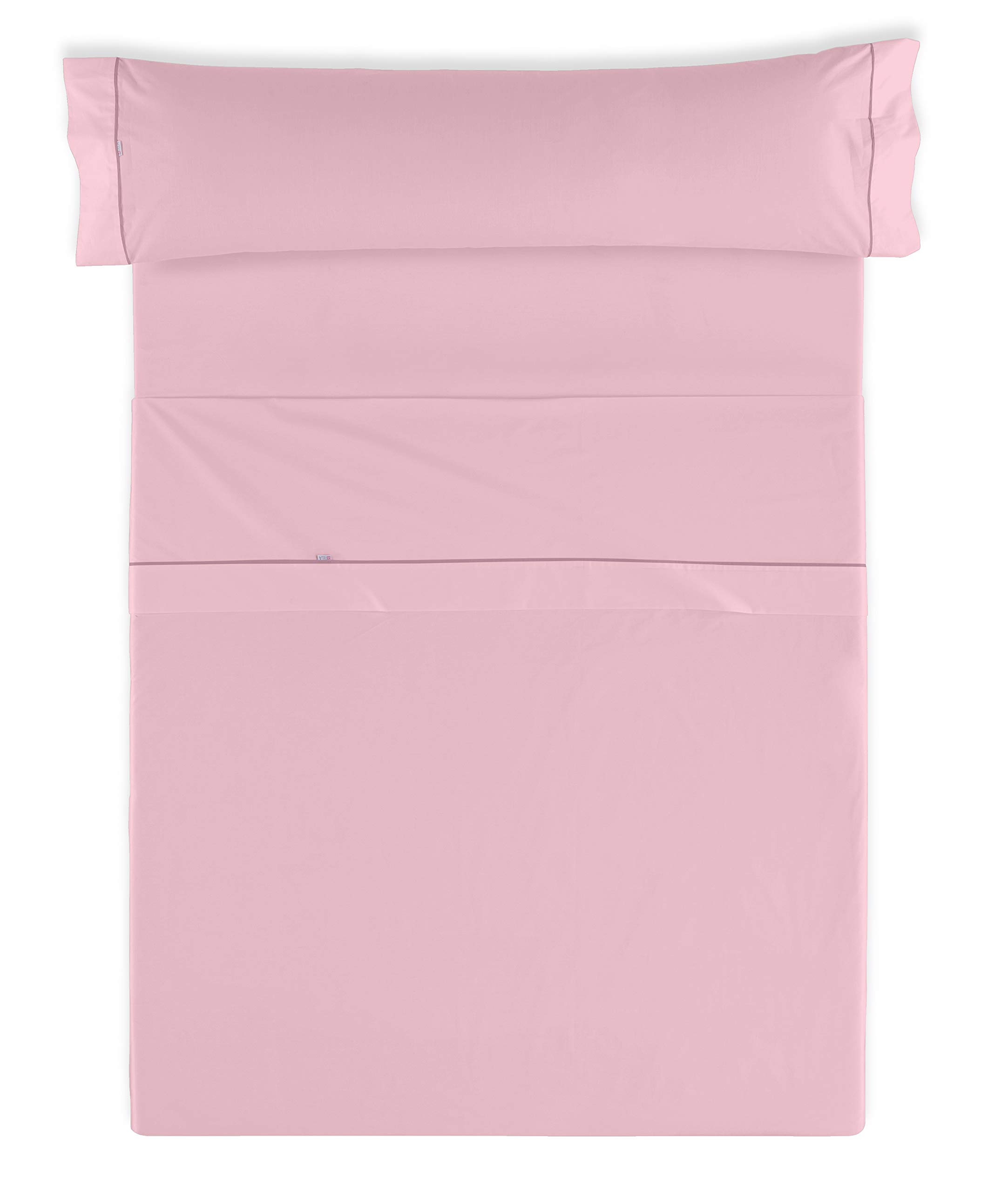 Juego de sábanas liso color rosa Cama de 150 (3 piezas) -50% algodón / 50% poliéster - 144 hilos. Gramage: 115