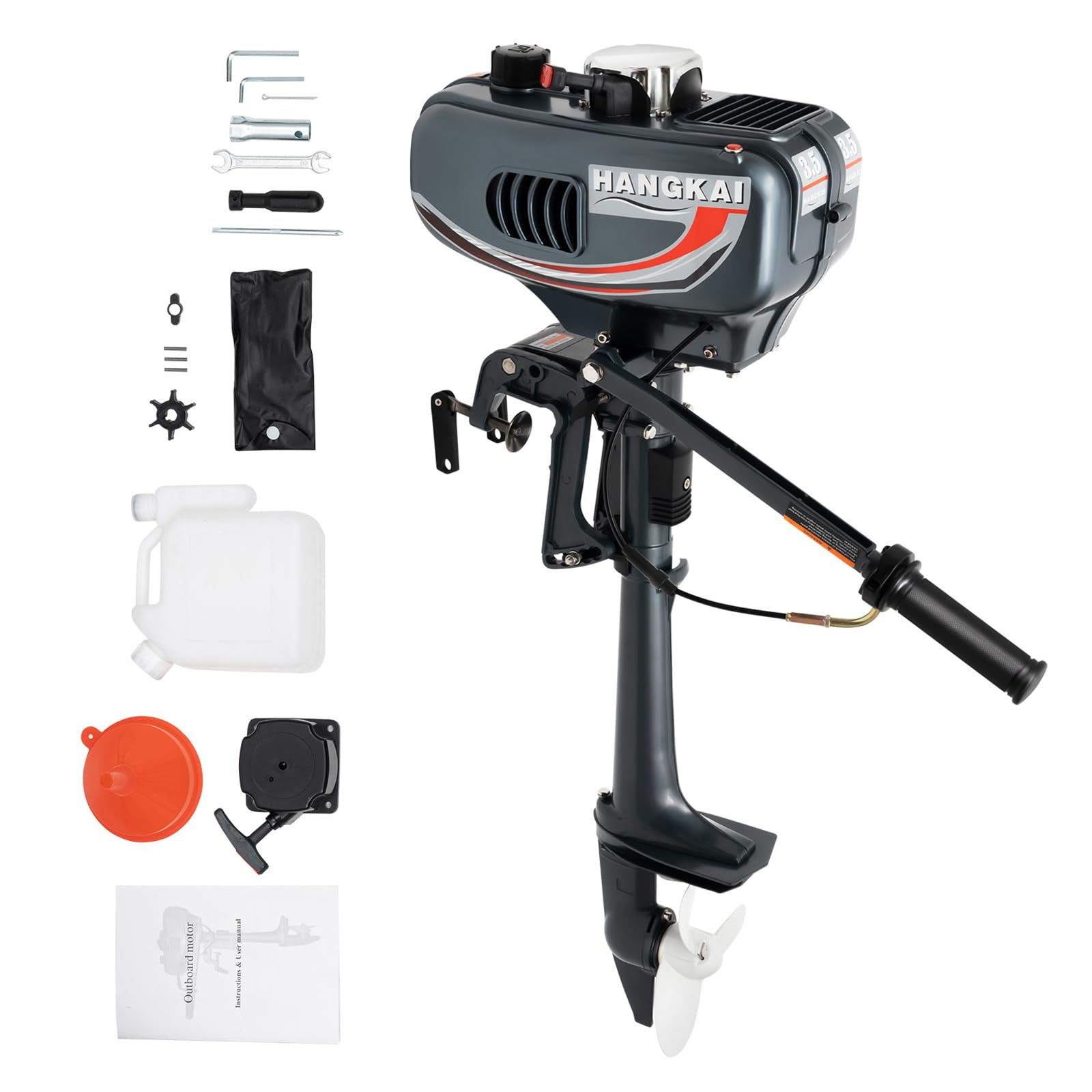Hangkai 2 Stroke 3.5 HP Outboard Motor, Heavy Duty Outboard Boat Motors Fishing Boat Engine Water Cooling CDI System 40cm Short-Shaft 10km/H Inflatable Outboard Motor Manual Start 5000R/Min