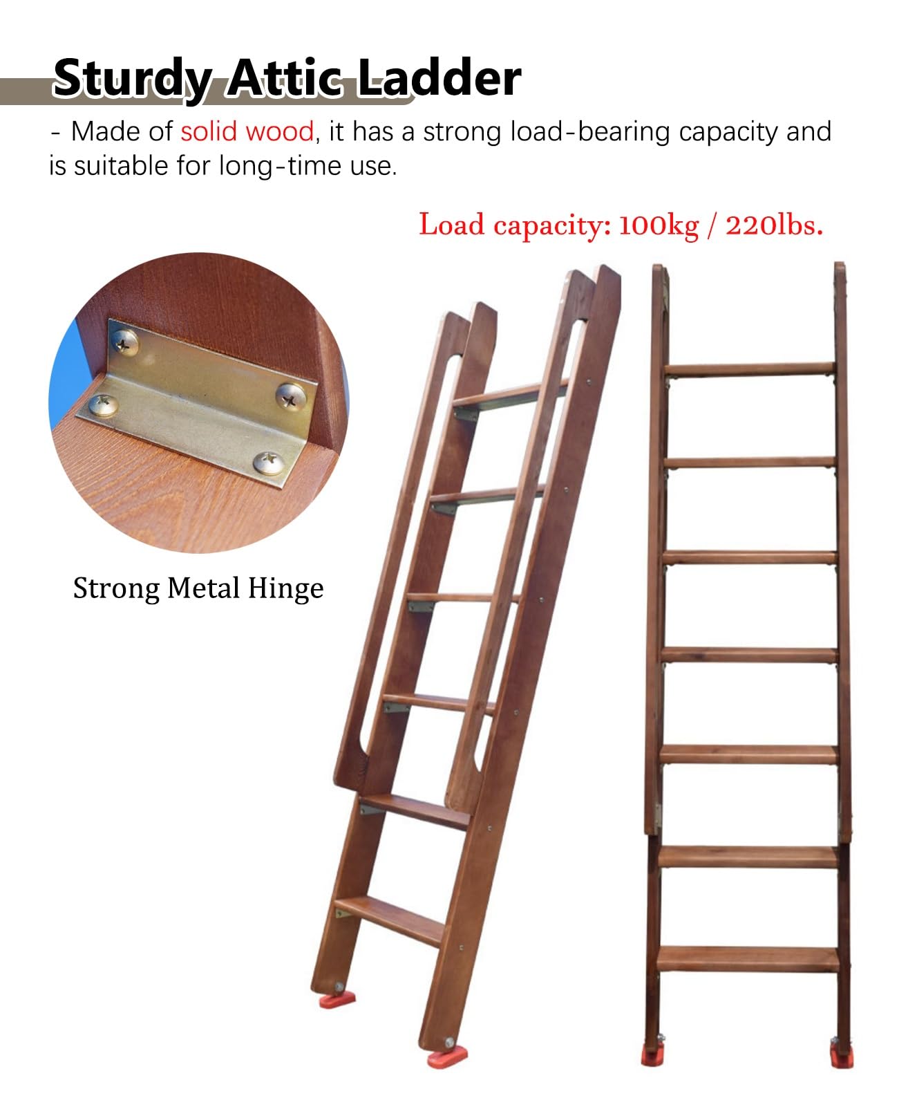 Escaleras para Áticos Escalera de Madera para Ático, Escalera de Incendios, Escalera para Loft con Alfombrillas de Goma Antideslizantes + Herrajes, Escalera de Carga para Subir Al Ático para Literas(N