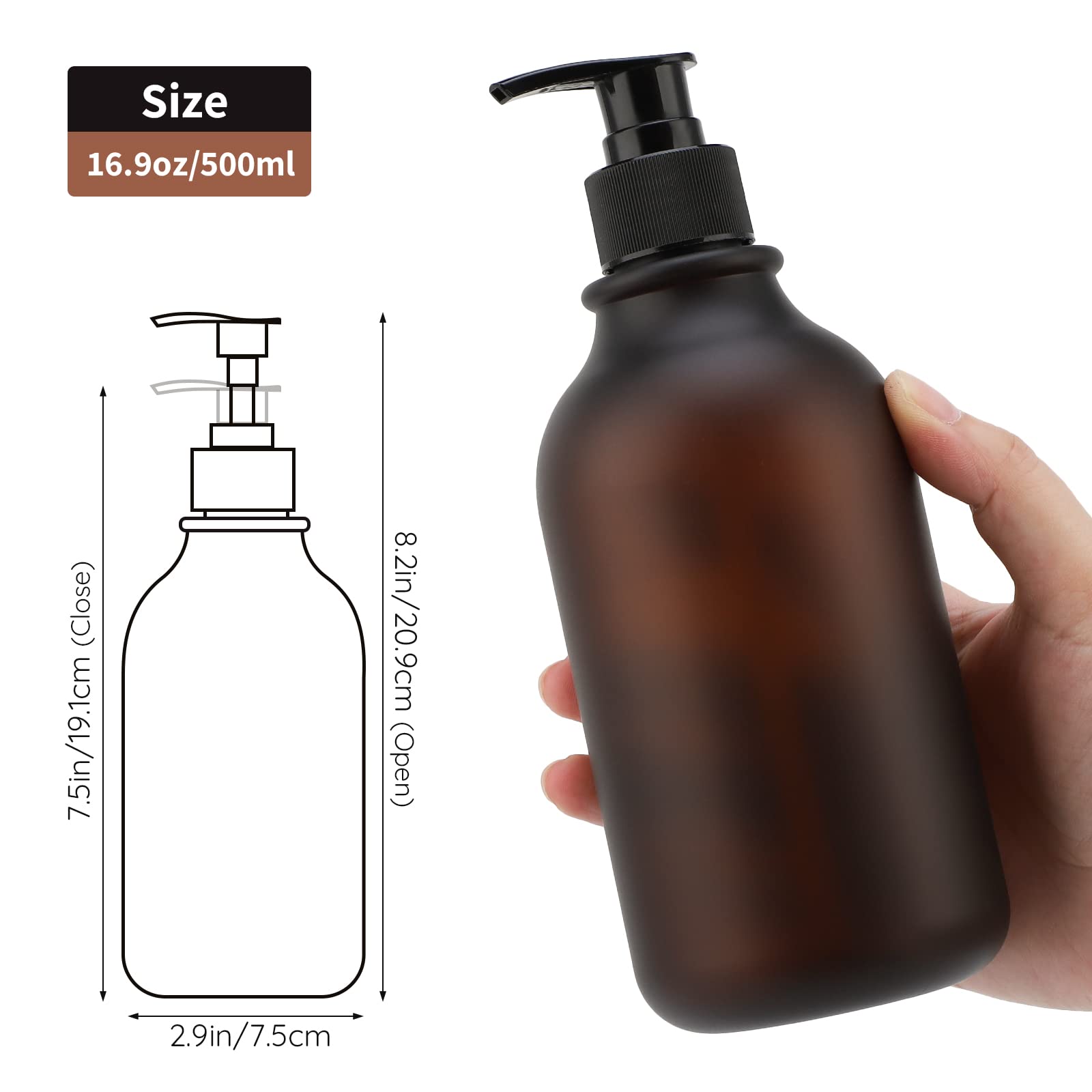 Set di 3 flaconi per shampoo e balsamo (595,3 ml, set di 3 flaconi con pompa dal design moderno con etichette, dispenser in plastica per doccia vuoto, shampoo balsamo per il bagno