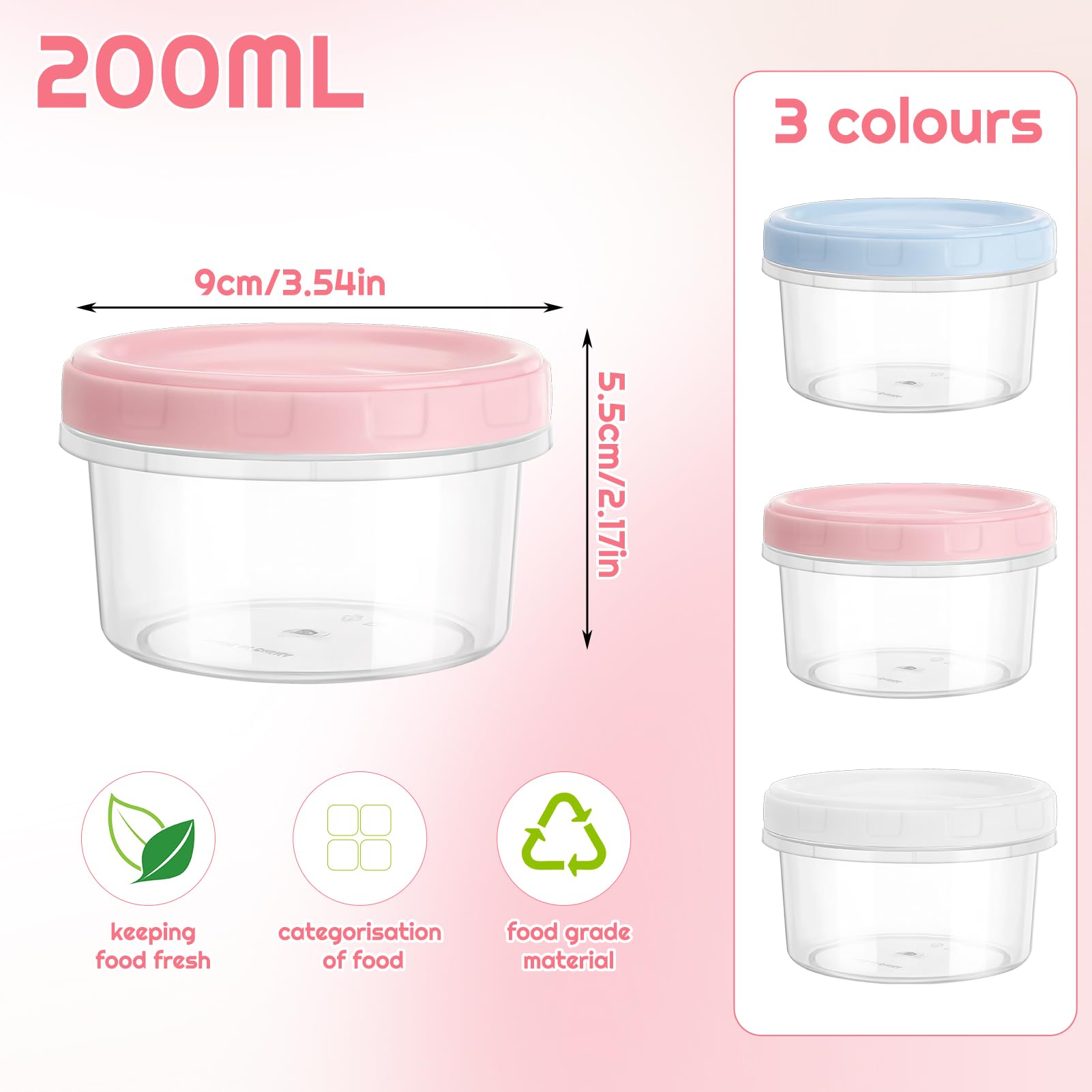 Meng Jiaran 15PCS Small Food Containers with Lids, 200ML Plastic Snack Pots Airtight Kitchen Food Container Set, Reusable Stackable Small Storage Pots for Lunch, Yoghurt, Snack, Microwave Freezer Safe