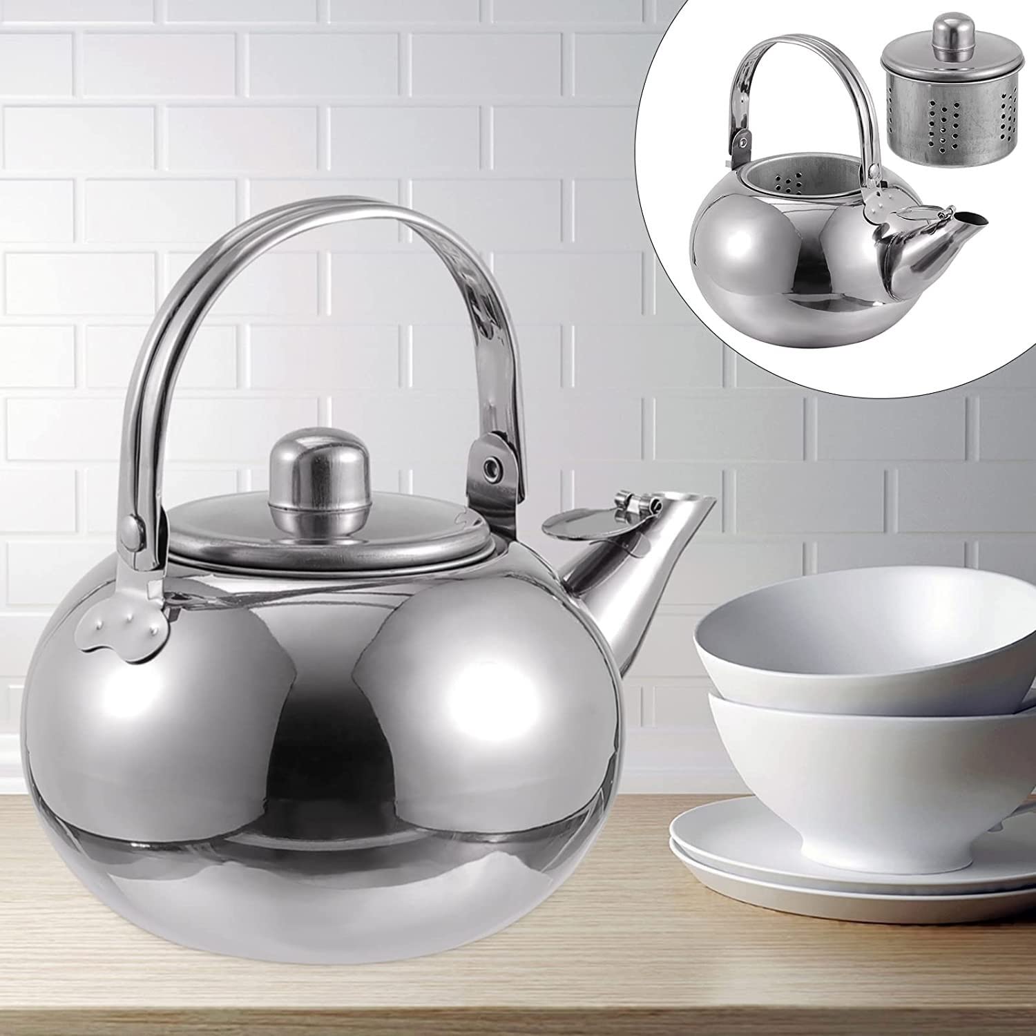 Czajnik z Gwizdkiem Zagęścić Czajnik Do Herbaty Ze Stali Nierdzewnej Teakettle Przenośny Czajniczek Z Siatką Filtrującą Do Kuchni Gwizdanie Czajnik Czajnik Kuchenek(Gold,1.3L)