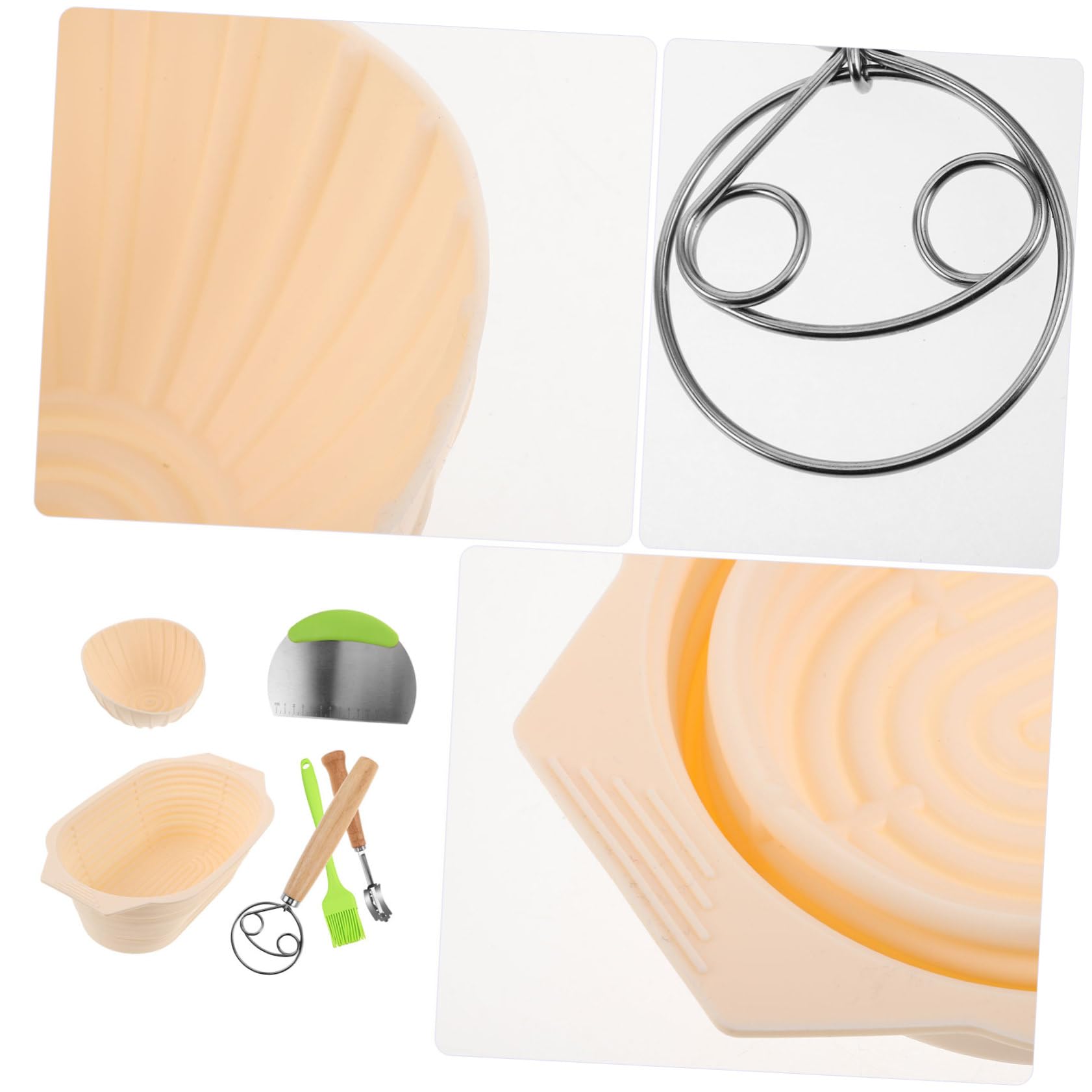 Juego de Cestas para Fermentar Pan Banneton de Silicona, 1 Set | Cuenco Redondo Plegable, Acero Inoxidable y Accesorios Incluidos, Uso Doméstico para Hornear Masa Madre