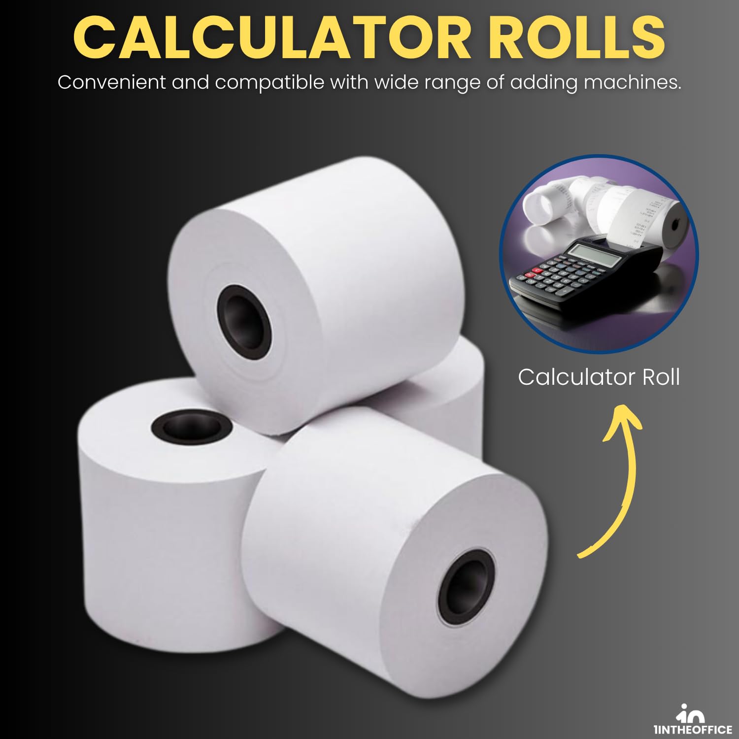 1InTheOffice - Rollos de calculadora, 2 1/4 Pulgadas x 130 pies, 1 Capa, 12 Unidades