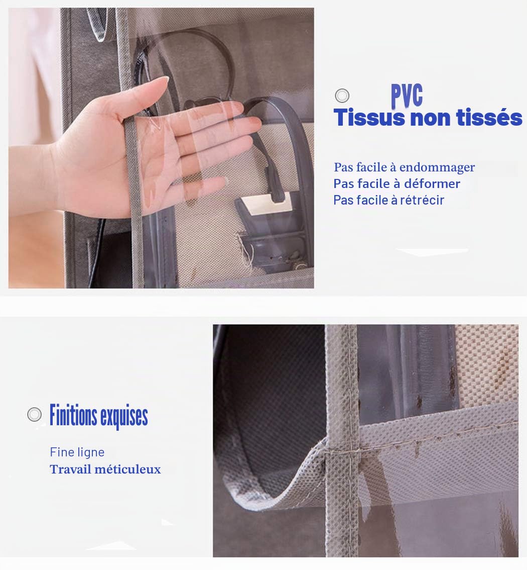 AARAINBOW Organiseur de sac à main en fibre de polyester respirant et PVC, 8 poches accessibles, rangement economisant l'espace pour placard, lavable, 46 L x 13,8 W (D-Rose)