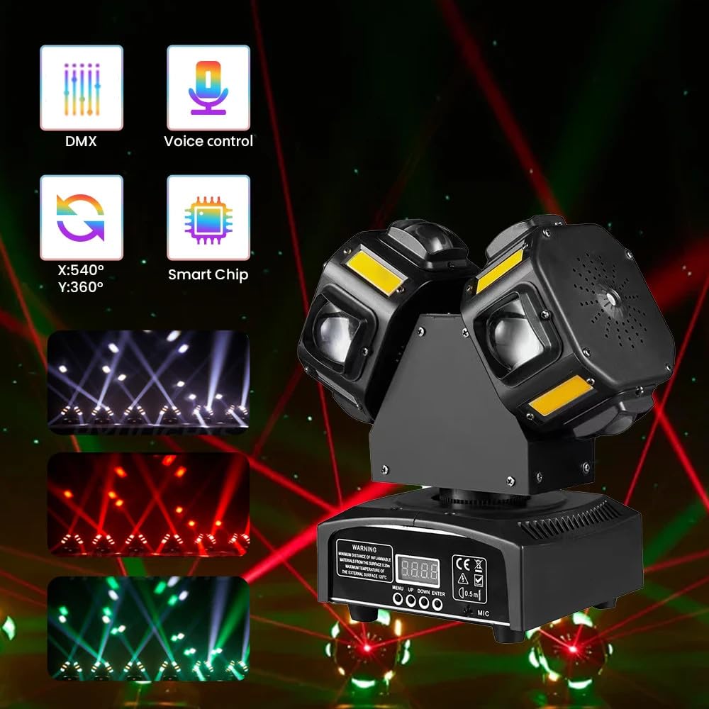 2-Armiger Moving Head Dj-Scheinwerfer,17 Kanäle,Dmx-512-Sound | 8 Led-Perlen,Hd-Linse,Beeindruckende Effekte,Automatische Positionierung,Für Partys,Live-Shows Und Discos